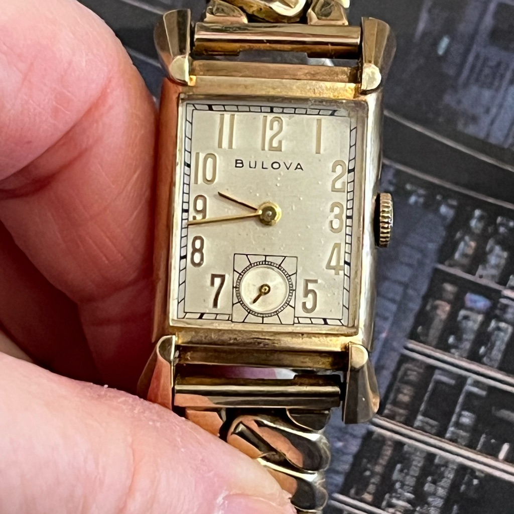 Vintage Bulova 10k Gold Filled Watch With Seidel Band , Rectangle Face Womens